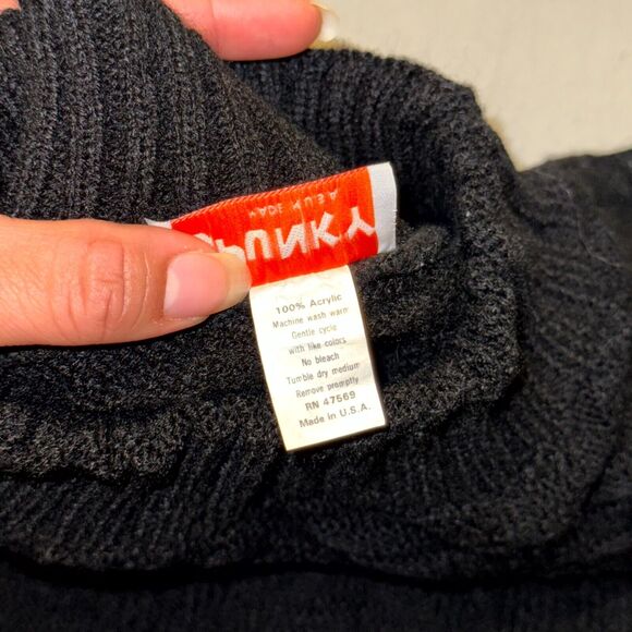 Y2K Spunky Ribbed Sweater Women's Black Knit Mock Neck 3/4 Sleeve Pullover L - Picture 7 of 7